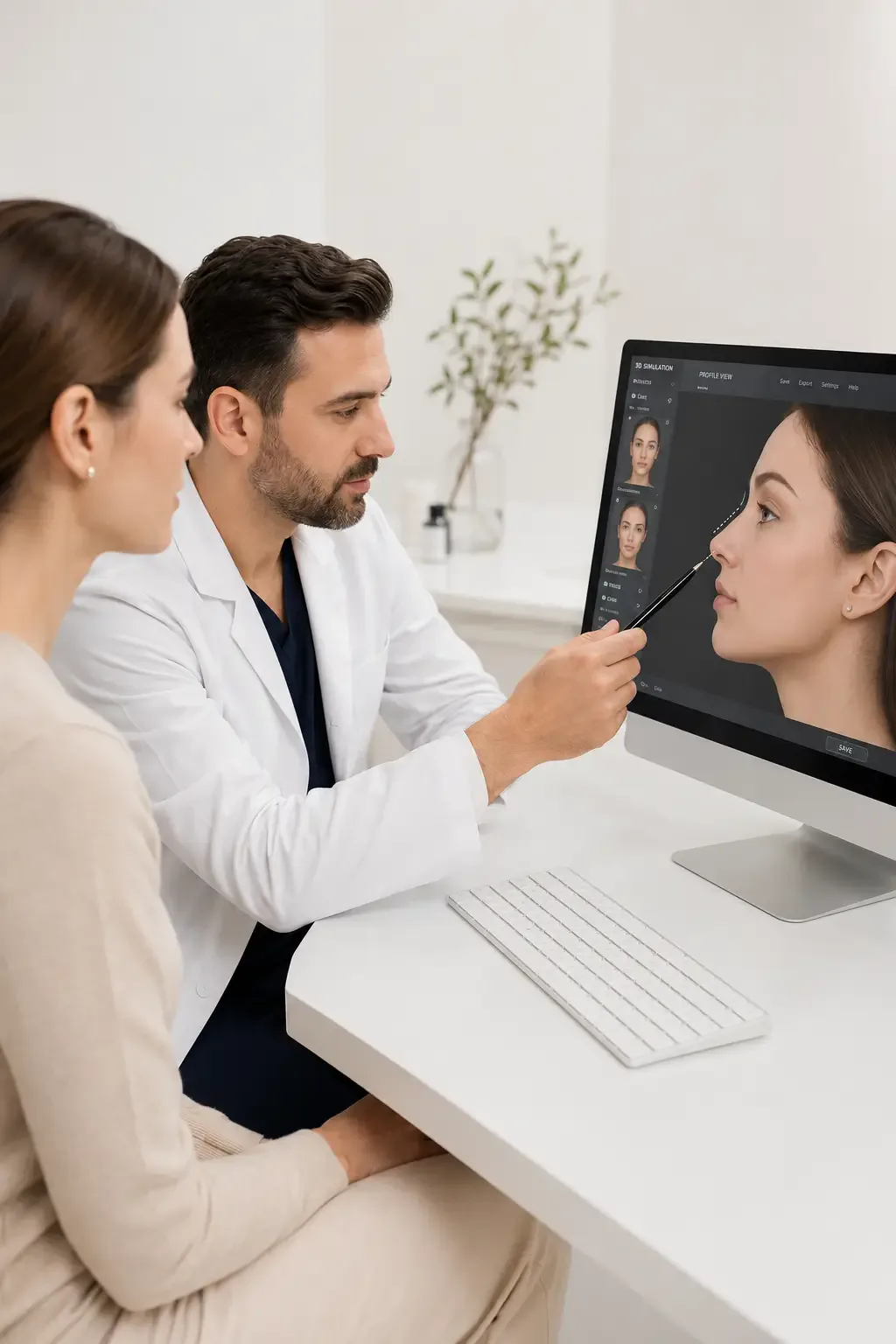 A doctor shows a patient a 3D model of her future nose