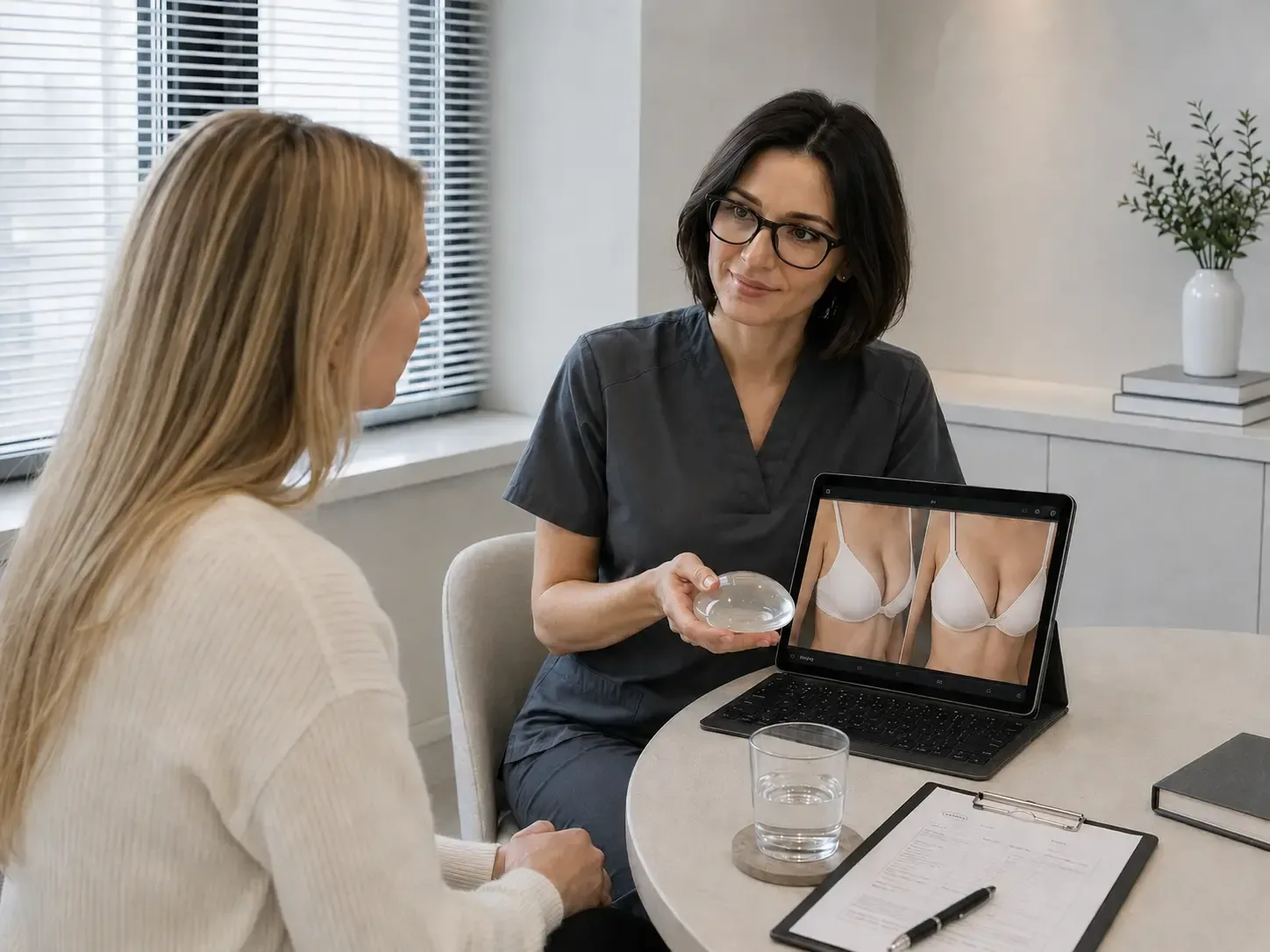 A doctor consults a patient before breast surgery