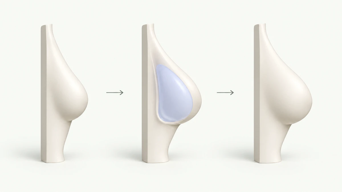 Breast augmentation with an anatomical teardrop implant: initial shape, implant and result