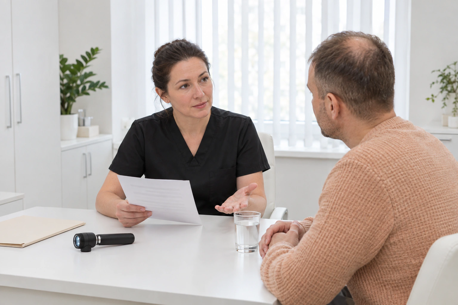 A doctor at a consultation explaining to a patient that the operation is not suitable