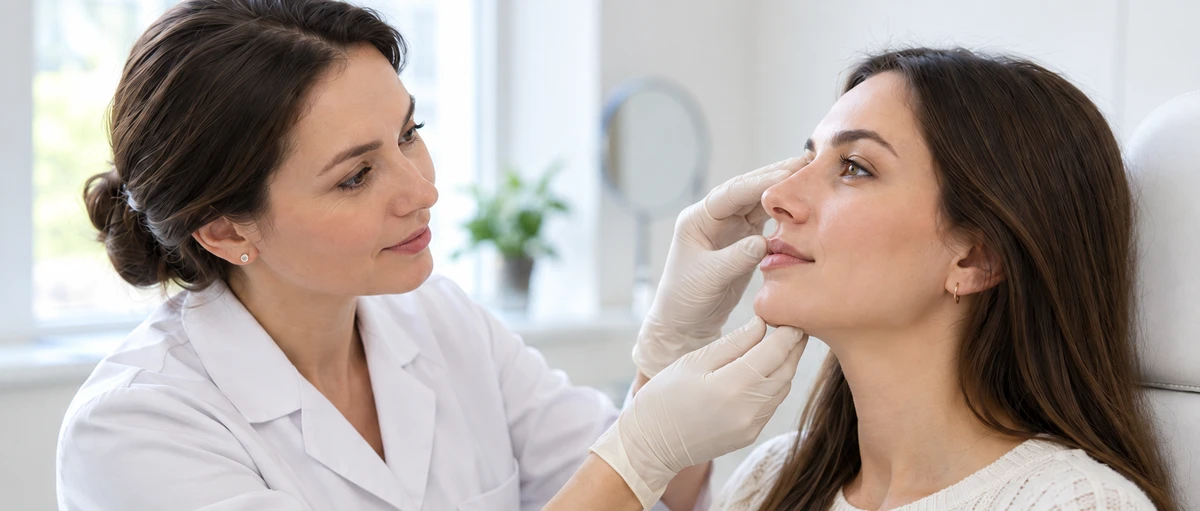 A doctor examines a patient's nose